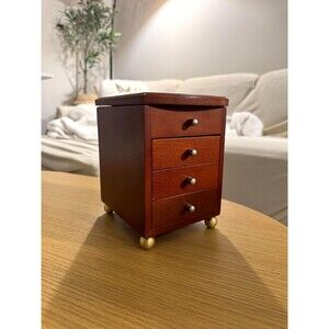 Vintage Wooden Jewelry Box with Mirror & Ring Holder | Mid-Century Style Vanity